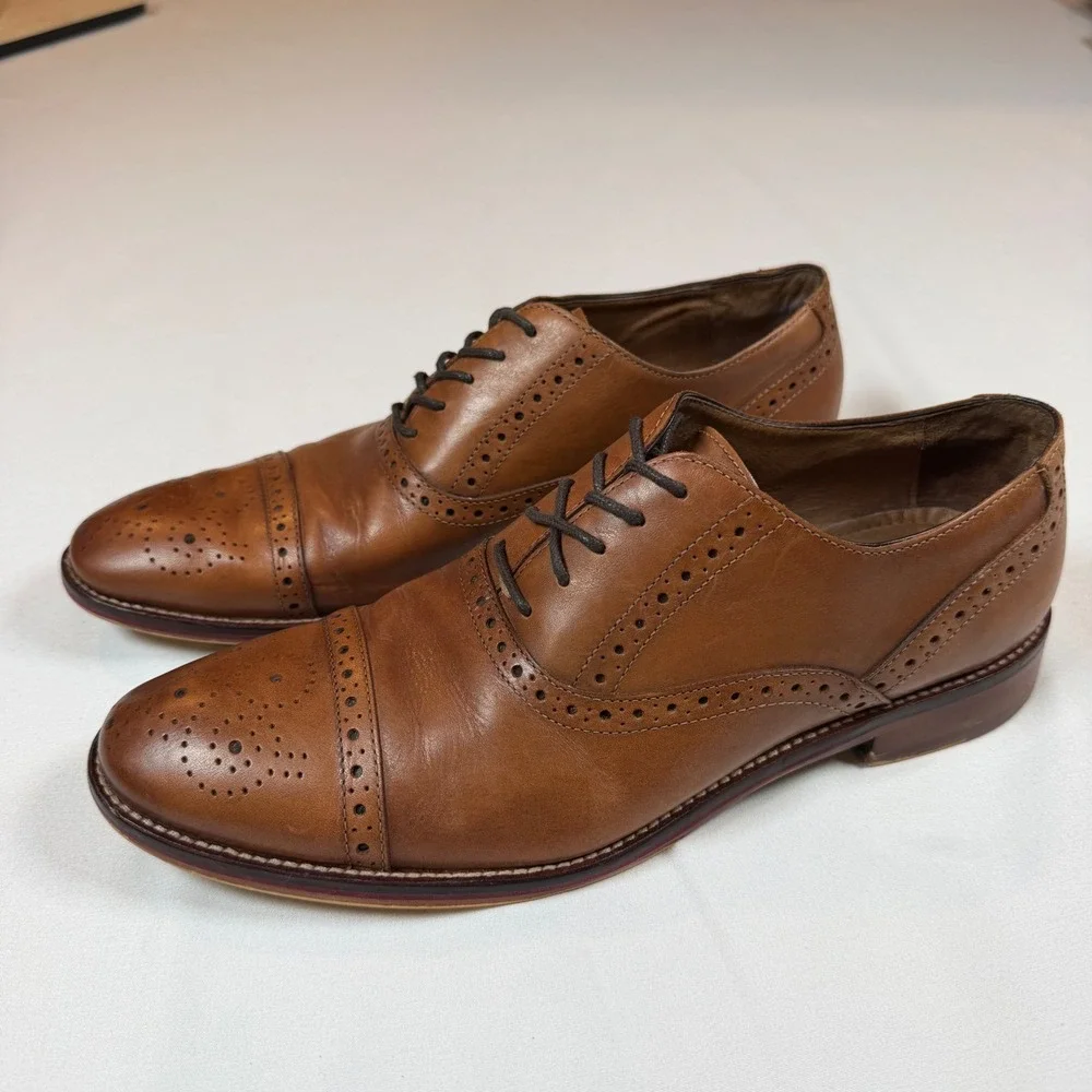 Johnston & Murphy Men Conrad Cap Toe Oxford Tan Leather Brogue Shoes 20-8682 10M